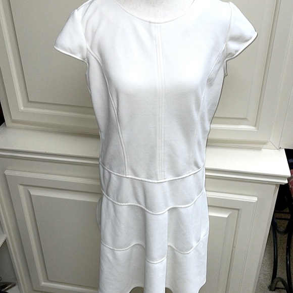 Sharagano White Waffle Knit Fit & Flare Skater A-Line Dress Zip Drop Waist Sz 8P - Picture 5 of 11